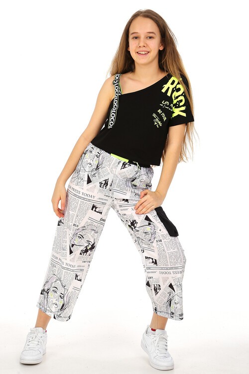 Kız Çocuk Gazete Baskılı Kaprili Takım 10-15 Yaş 13863