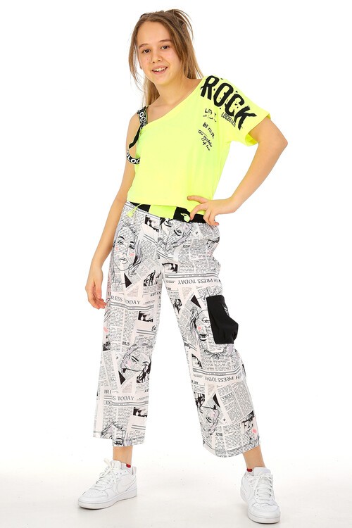Kız Çocuk Gazete Baskılı Kaprili Takım 10-15 Yaş 13863
