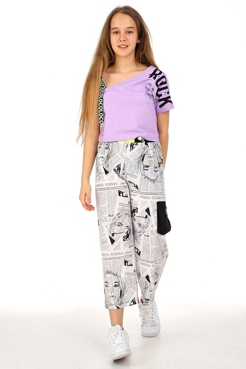 Kız Çocuk Gazete Baskılı Kaprili Takım 10-15 Yaş 13863