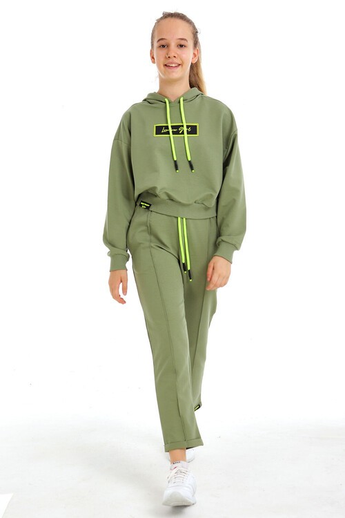Kız Çocuk Girl Yazı Baskılı Kapşonlu Takım 14173