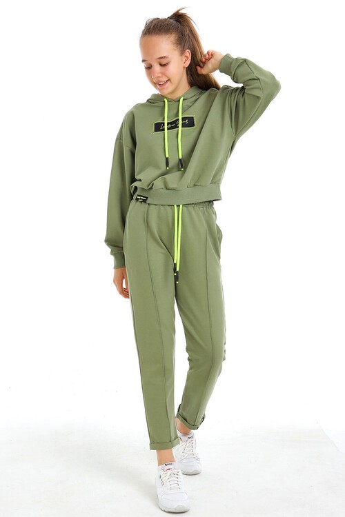 Kız Çocuk Girl Yazı Baskılı Kapşonlu Takım 14173