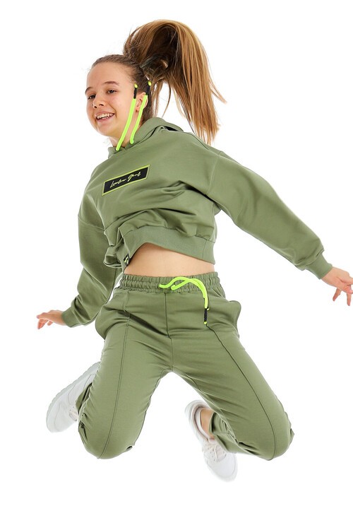 Kız Çocuk Girl Yazı Baskılı Kapşonlu Takım 14173
