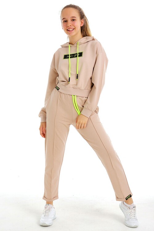 Kız Çocuk Girl Yazı Baskılı Kapşonlu Takım 14173