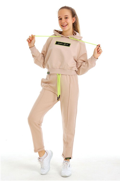Kız Çocuk Girl Yazı Baskılı Kapşonlu Takım 14173