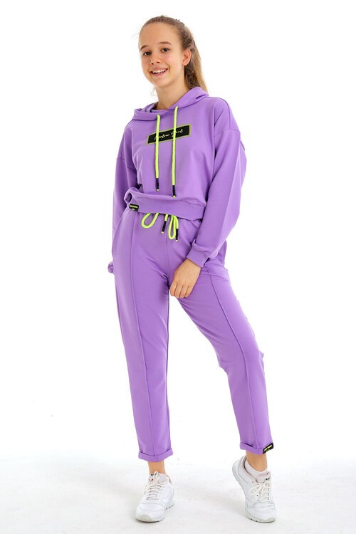 Kız Çocuk Girl Yazı Baskılı Kapşonlu Takım 14173