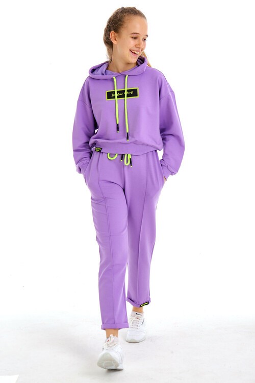 Kız Çocuk Girl Yazı Baskılı Kapşonlu Takım 14173