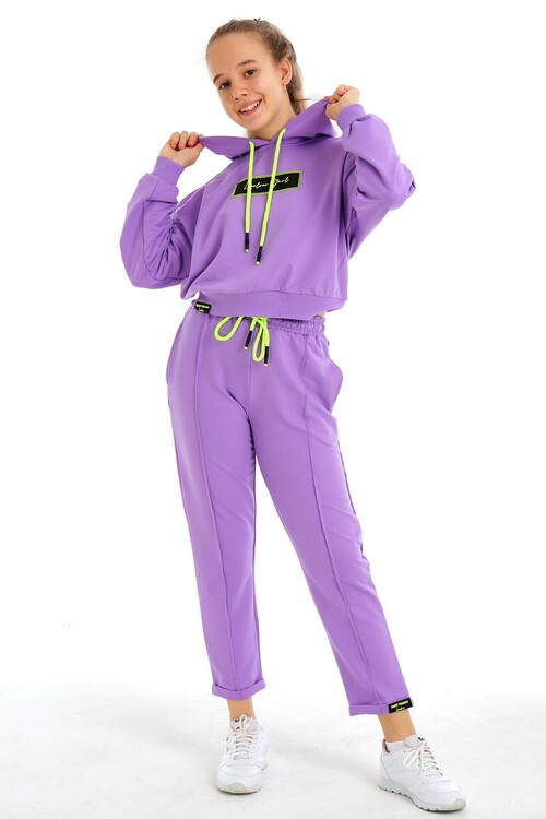 Kız Çocuk Girl Yazı Baskılı Kapşonlu Takım 14173