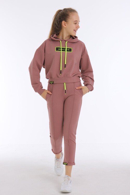 Kız Çocuk Girl Yazı Baskılı Kapşonlu Takım 14173