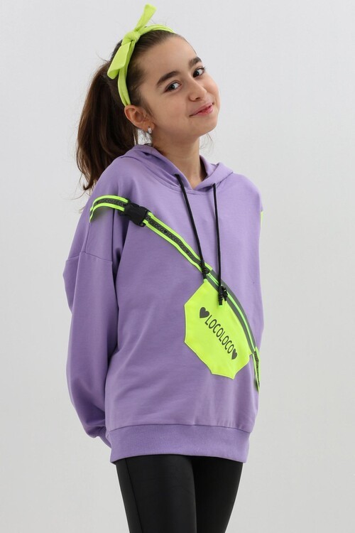Kız Çocuk Göğüs Cepli Kapşonlu Sweatshirt 9-14 Yaş 14118