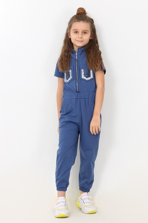 Kız Çocuk Göğüs Cepli Tulum 5-12 Yaş 14045