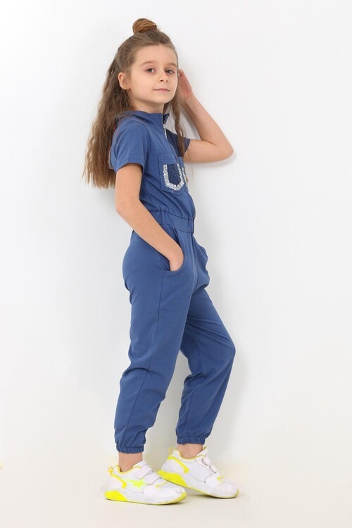 Kız Çocuk Göğüs Cepli Tulum 5-12 Yaş 14045