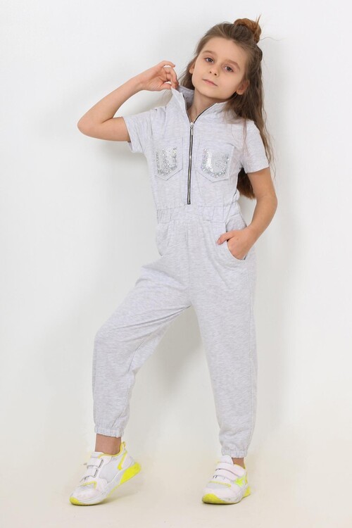 Kız Çocuk Göğüs Cepli Tulum 5-12 Yaş 14045