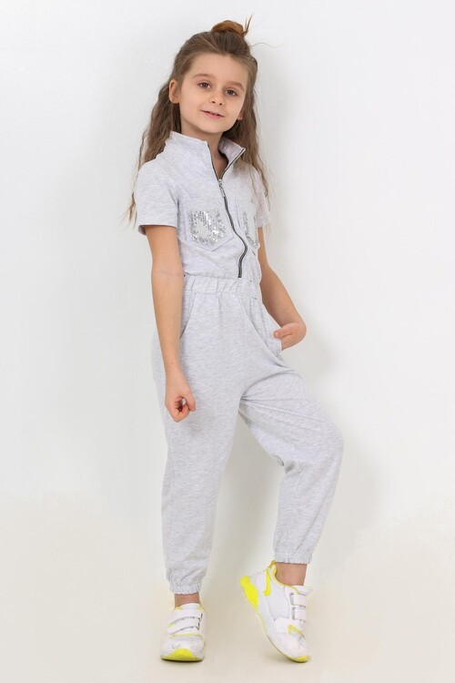 Kız Çocuk Göğüs Cepli Tulum 5-12 Yaş 14045