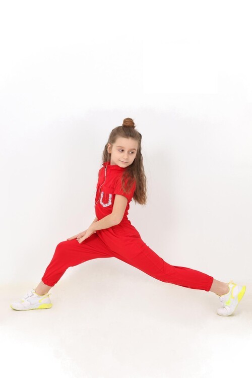 Kız Çocuk Göğüs Cepli Tulum 5-12 Yaş 14045