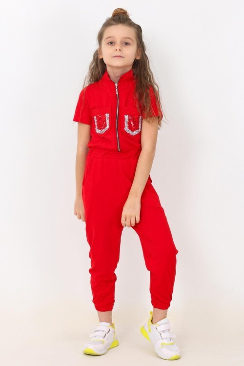 Kız Çocuk Göğüs Cepli Tulum 5-12 Yaş 14045