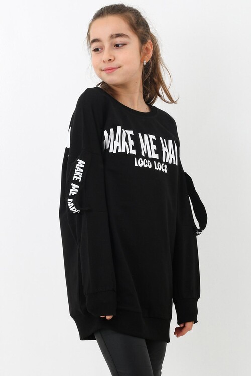 Kız Çocuk Happy Yazı Baskılı Sweatshirt 9-14 Yaş 14119