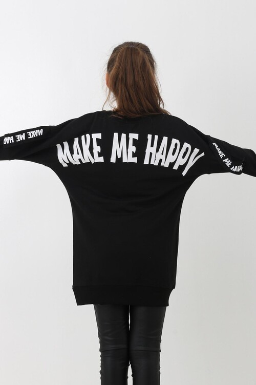 Kız Çocuk Happy Yazı Baskılı Sweatshirt 9-14 Yaş 14119