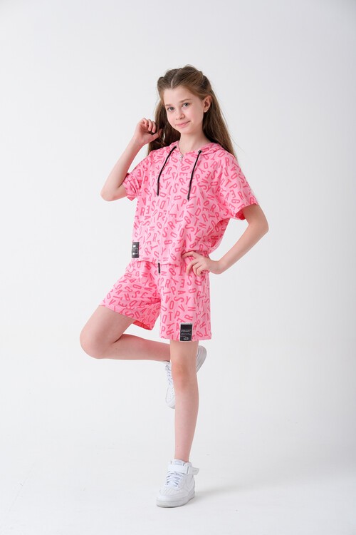 Kız Çocuk Harf Baskılı Kapüşonlu Takım 7-14 Yaş 13846