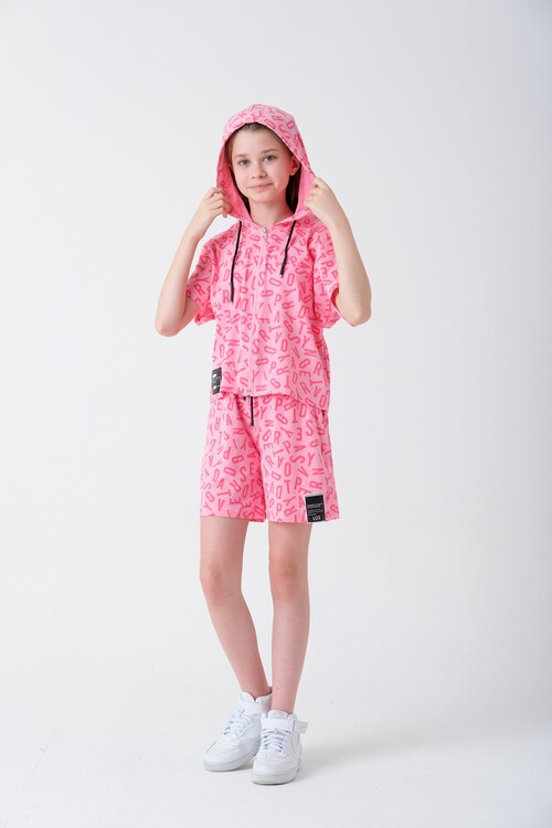 Kız Çocuk Harf Baskılı Kapüşonlu Takım 7-14 Yaş 13846