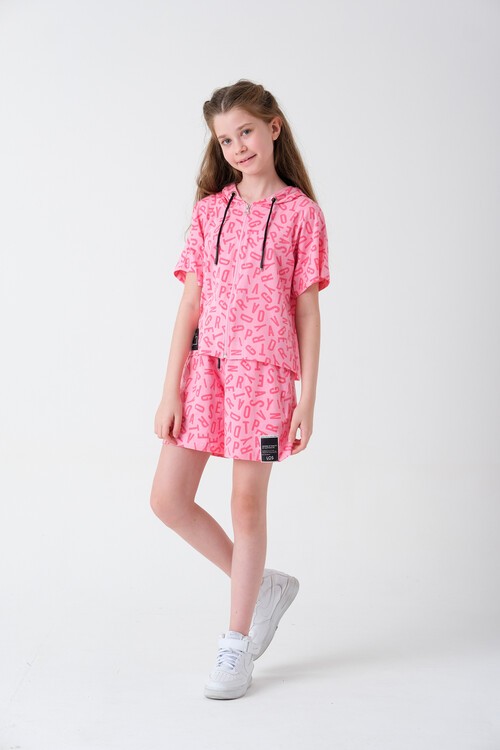 Kız Çocuk Harf Baskılı Kapüşonlu Takım 7-14 Yaş 13846