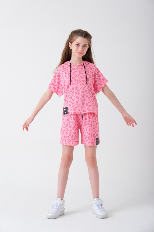 Kız Çocuk Harf Baskılı Kapüşonlu Takım 7-14 Yaş 13846