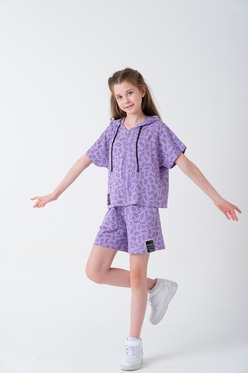 Kız Çocuk Harf Baskılı Kapüşonlu Takım 7-14 Yaş 13846