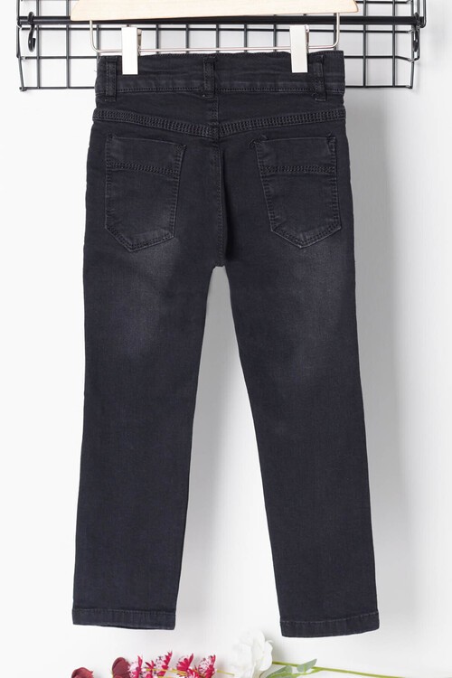 Kız Çocuk Kalp Nakışlı Ayarlanabilir Bel Jean Pantolon 13922