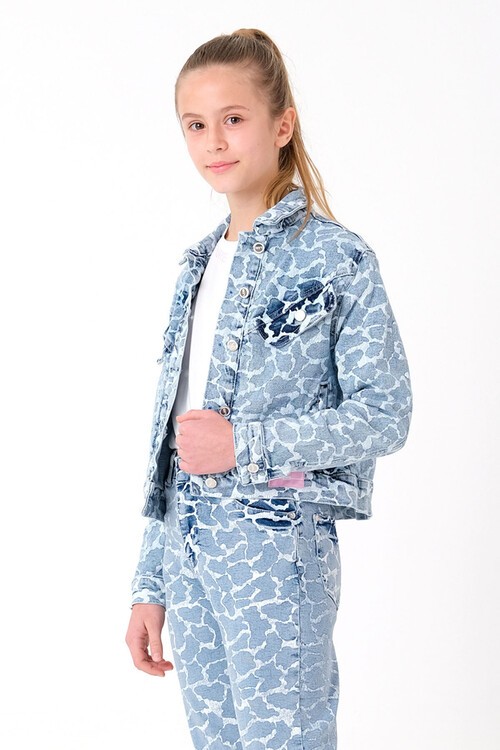 Kız Çocuk Kamuflaj Desenli Jean Ceket 13919