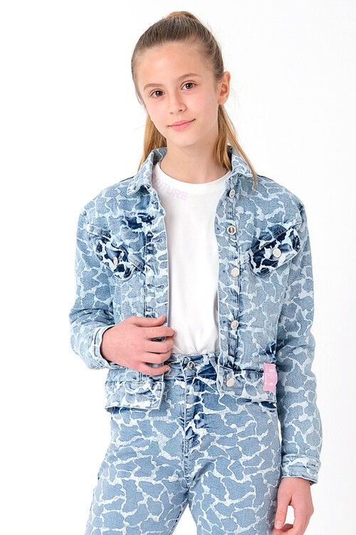 Kız Çocuk Kamuflaj Desenli Jean Ceket 13919