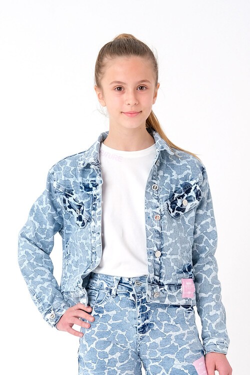Kız Çocuk Kamuflaj Desenli Jean Ceket 13919