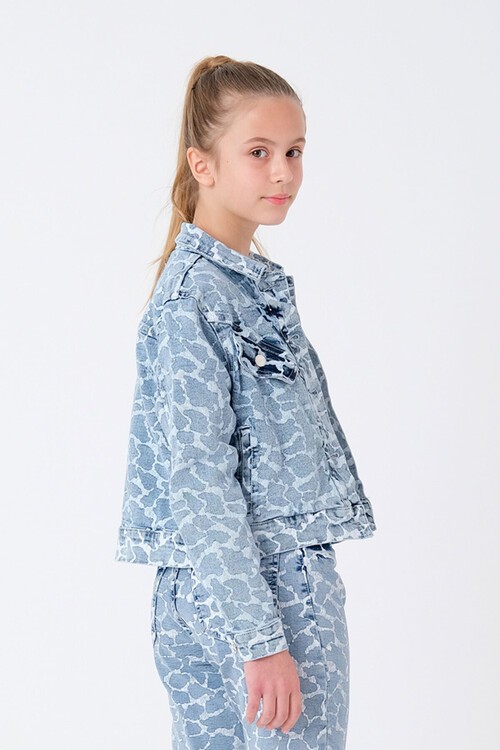 Kız Çocuk Kamuflaj Desenli Jean Ceket 13919