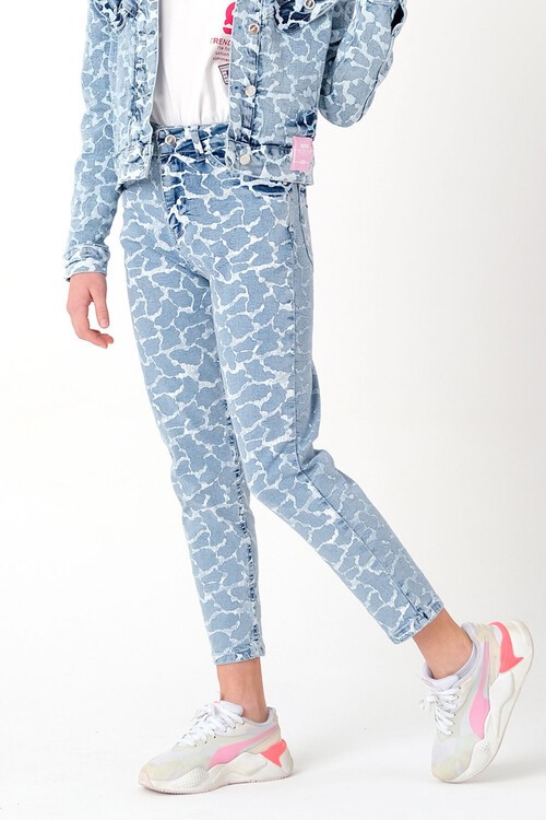 Kız Çocuk Kamuflaj Desenli Jean Pantolon 7-14 Yaş 13969