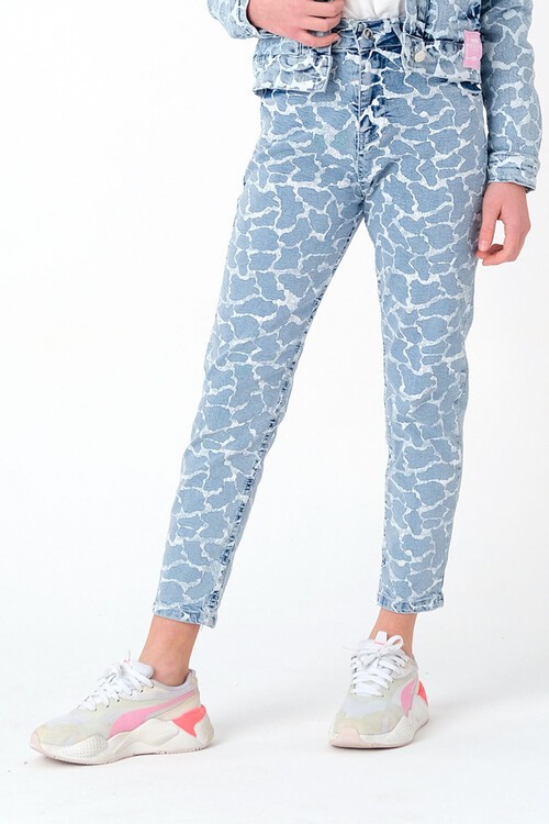 Kız Çocuk Kamuflaj Desenli Jean Pantolon 7-14 Yaş 13969
