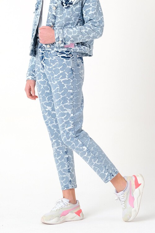 Kız Çocuk Kamuflaj Desenli Jean Pantolon 7-14 Yaş 13969