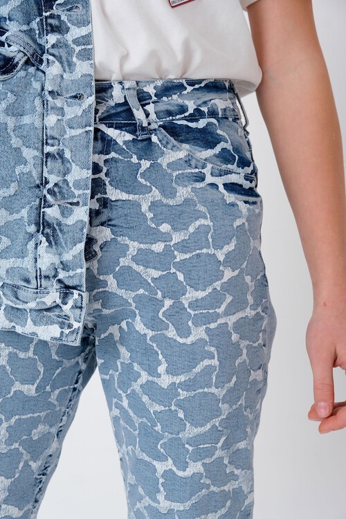 Kız Çocuk Kamuflaj Desenli Jean Pantolon 7-14 Yaş 13969