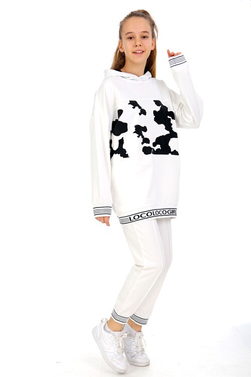 Kız Çocuk Şeritli Yazı Baskılı Eşofman Takımı 14039