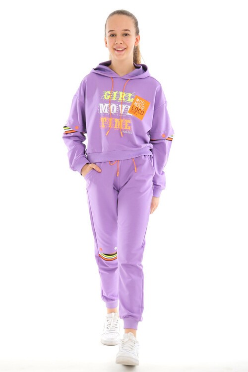 Kız Çocuk Kapşonlu Baskılı Takım 10-15 Yaş 14002