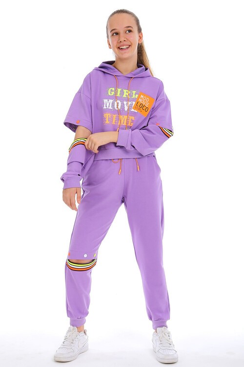 Kız Çocuk Kapşonlu Baskılı Takım 10-15 Yaş 14002