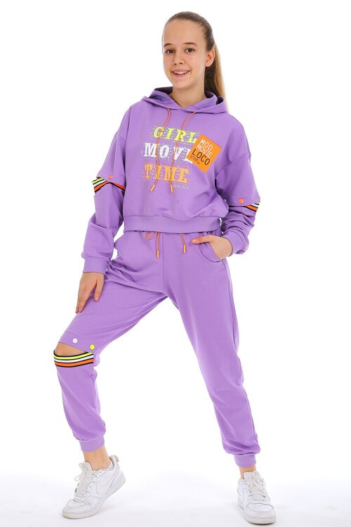 Kız Çocuk Kapşonlu Baskılı Takım 10-15 Yaş 14002