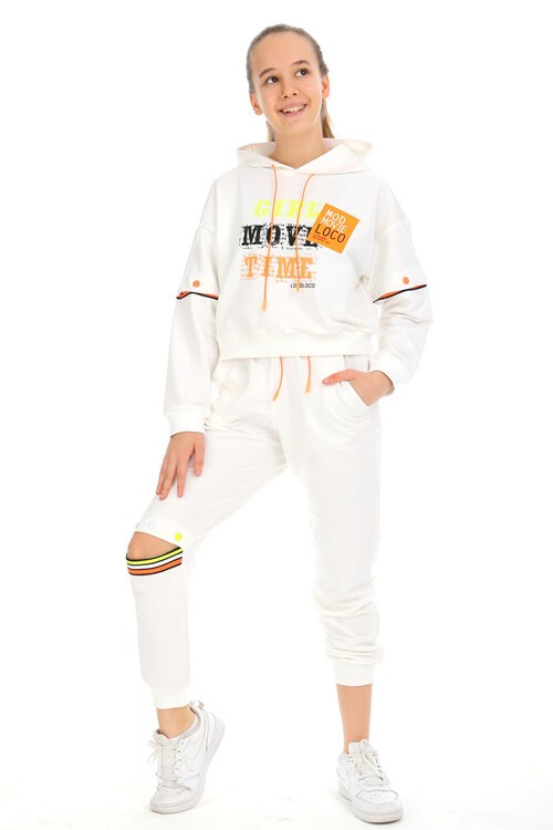 Kız Çocuk Kapşonlu Baskılı Takım 10-15 Yaş 14002