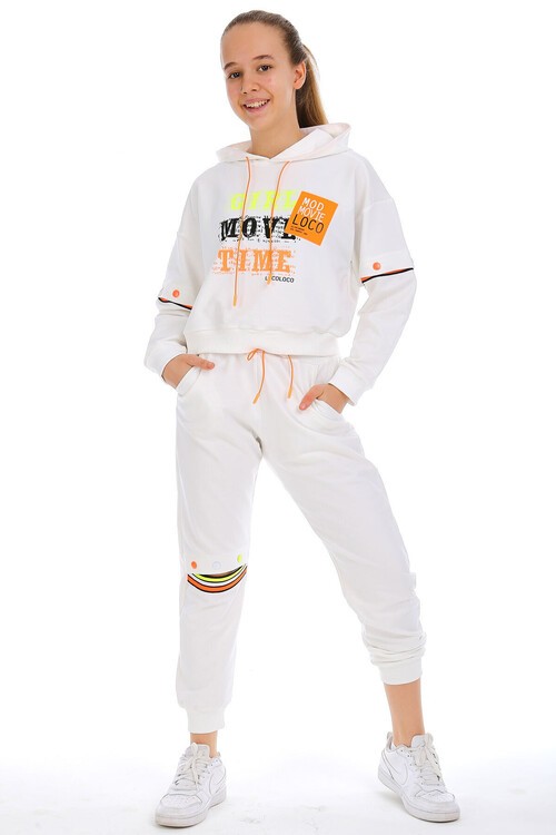 Kız Çocuk Kapşonlu Baskılı Takım 10-15 Yaş 14002