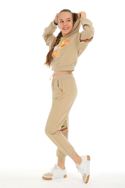 Kız Çocuk Kapşonlu Baskılı Takım 10-15 Yaş 14002