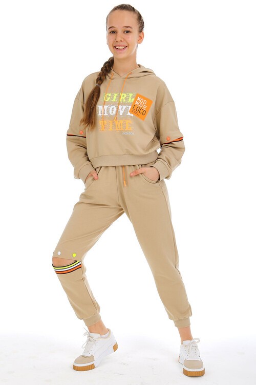 Kız Çocuk Kapşonlu Baskılı Takım 10-15 Yaş 14002