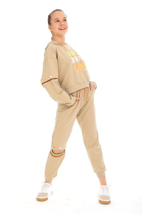 Kız Çocuk Kapşonlu Baskılı Takım 10-15 Yaş 14002