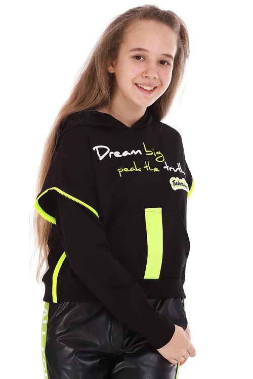 Kız Çocuk Kapşonlu Bodyli Sweatshirt 10-15 14153