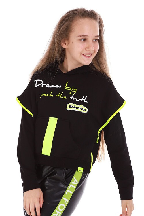 Kız Çocuk Kapşonlu Bodyli Sweatshirt 10-15 14153