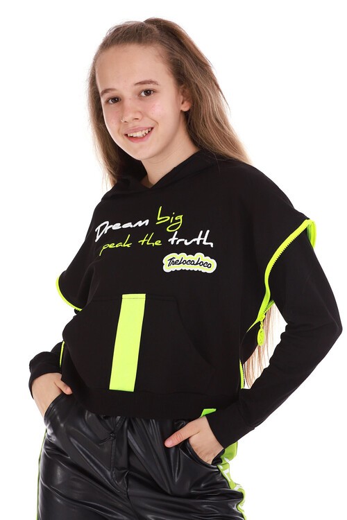 Kız Çocuk Kapşonlu Bodyli Sweatshirt 10-15 14153