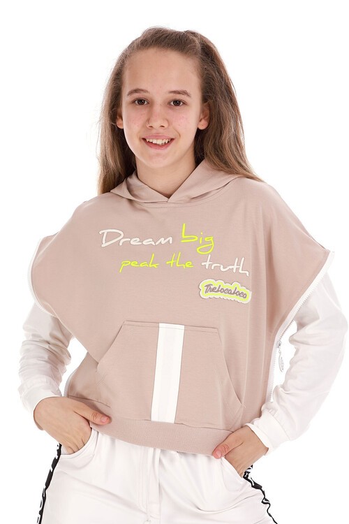 Kız Çocuk Kapşonlu Bodyli Sweatshirt 10-15 14153