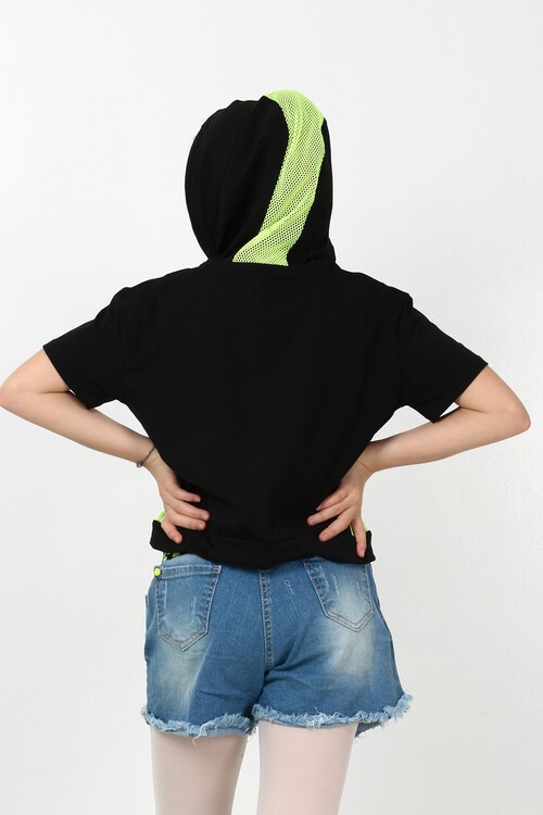 Kız Çocuk Kapşonlu File Tshirt 10-15 Yaş 13960