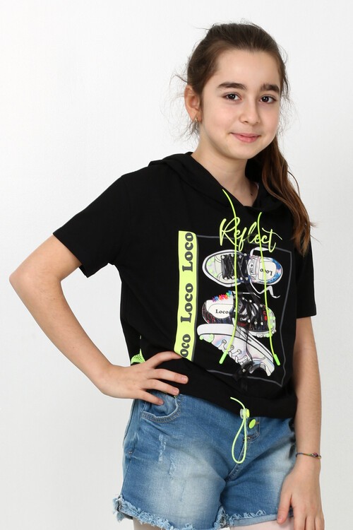Kız Çocuk Kapşonlu File Tshirt 10-15 Yaş 13960